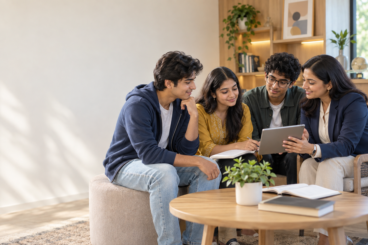 Students reviewing course options with an academic counsellor